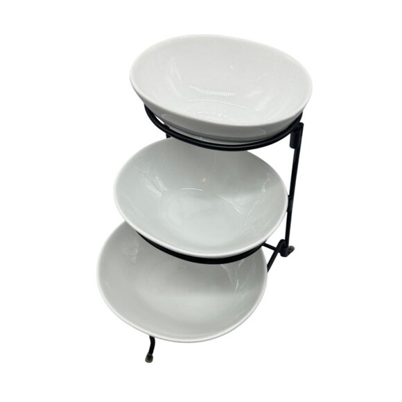 3-Tier Food Network Serving Bowl Set With Metal Stand 9x11" black white READ - Picture 1 of 3